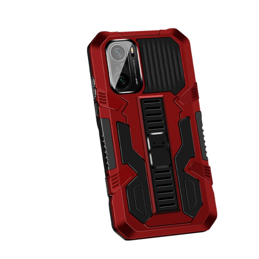 Red rugged shockproof phone case with raised camera and kickstand strap detail