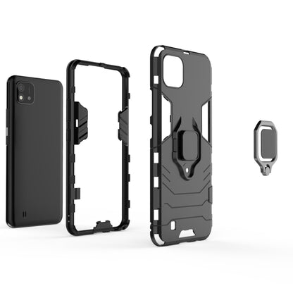 Rugged black phone case parts with magnetic ring holder, includes screen and port cutouts