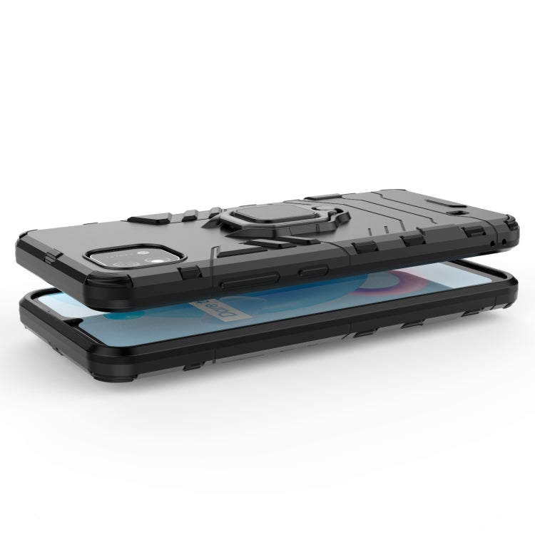 Shockproof phone case with magnetic ring holder, shown from side with protective edges