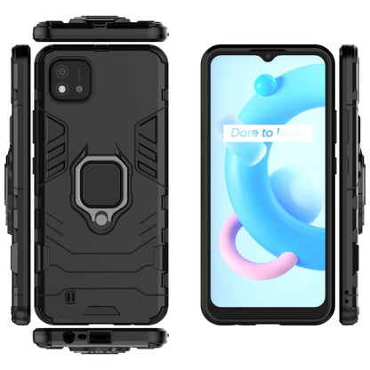 Black shockproof phone case with magnetic ring holder, front screen and back camera cutouts