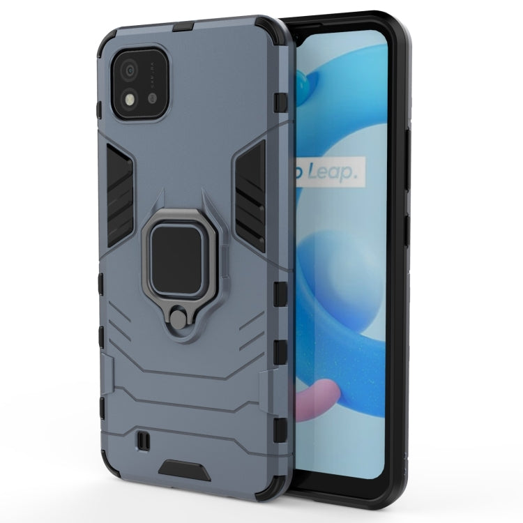 Rugged navy blue shockproof phone case with magnetic ring holder and camera cutout
