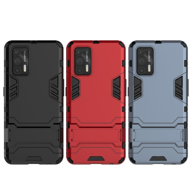 Shockproof protective phone case with holder, multi-color set: black, red, blue-gray.