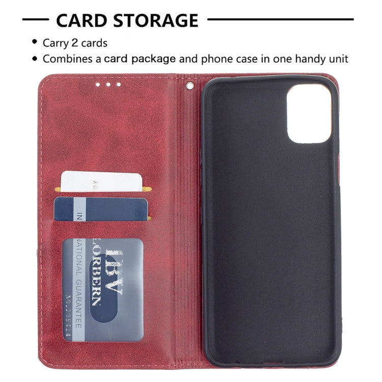 Red leather flip phone case with card holder pockets and magnetic closure