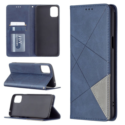 Blue rhombus-texture magnetic flip leather phone case with card slots and stand