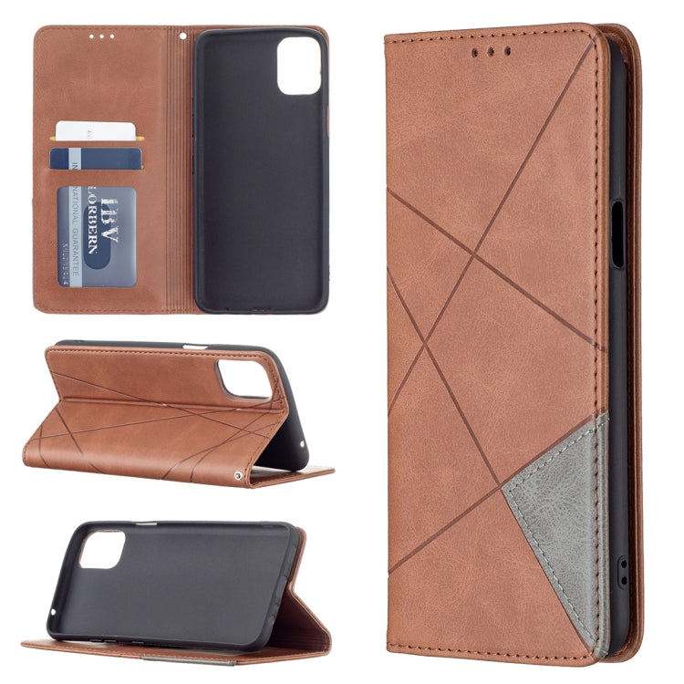 Brown rhombus-texture magnetic leather phone case with card slots and stand