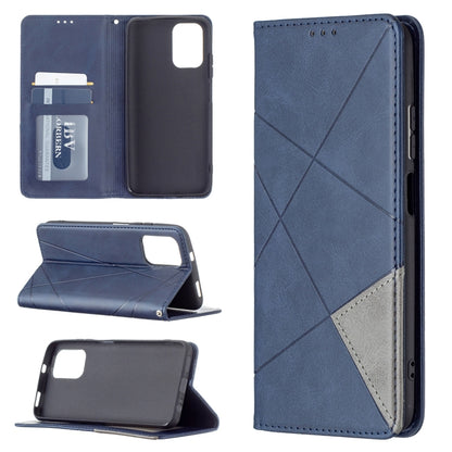 Blue rhombus-texture magnetic leather phone case with card slots and stand