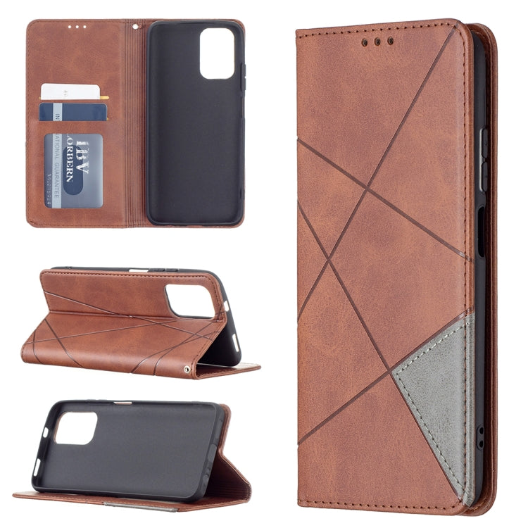 Brown rhombus-texture magnetic leather phone case with card slots and stand