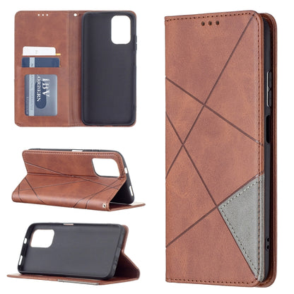 Brown rhombus-texture magnetic leather phone case with card slots and stand