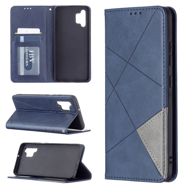 Blue rhombus-texture magnetic leather phone case with card slots and stand