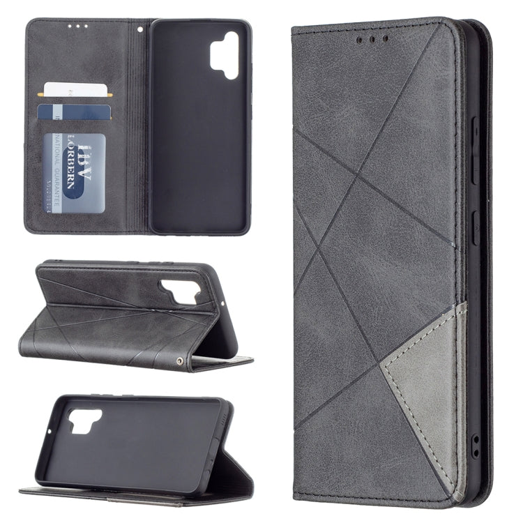 Grey rhombus textured magnetic leather wallet case with card slots and flip stand