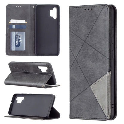 Grey rhombus textured magnetic leather wallet case with card slots and flip stand