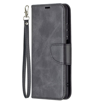 Flip phone wallet case with card holder and lanyard, textured dark gray PU leather.