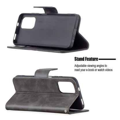 Flip phone wallet case with viewing stand, textured dark gray PU leather.