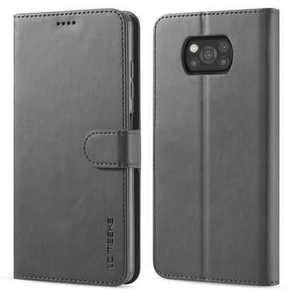 Dark gray leather flip phone case with card slots and foldover strap