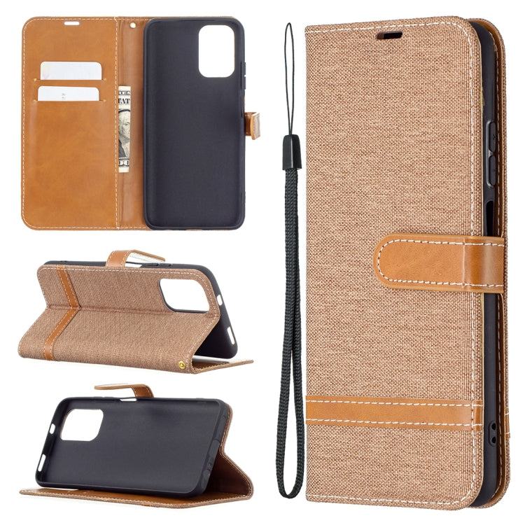 Denim-texture flip phone wallet case with card slots and wrist strap, beige