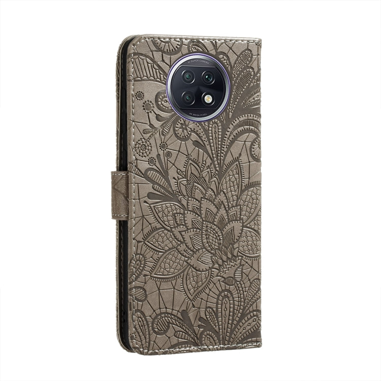 Embossed leather phone wallet case with floral lace pattern and camera cutout