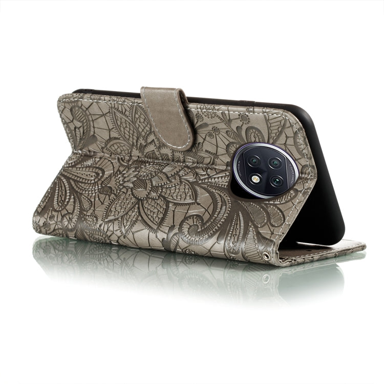 Leather phone wallet case with floral lace pattern, viewing stand with flip cover