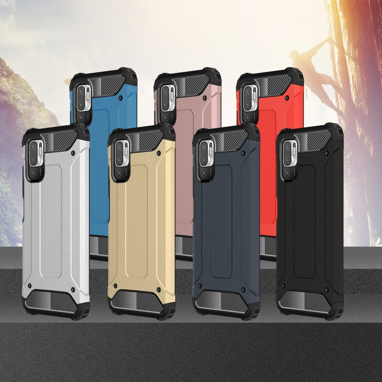 Rugged phone case set with textured grip in blue, red, gold, silver, and black.