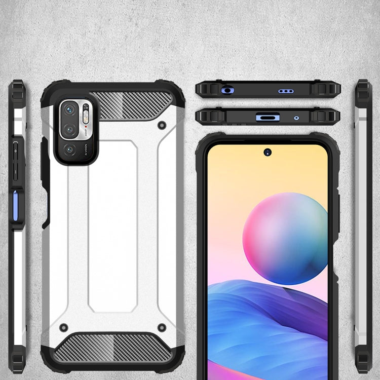 Rugged phone case in white and black, with textured grip and side bumper.