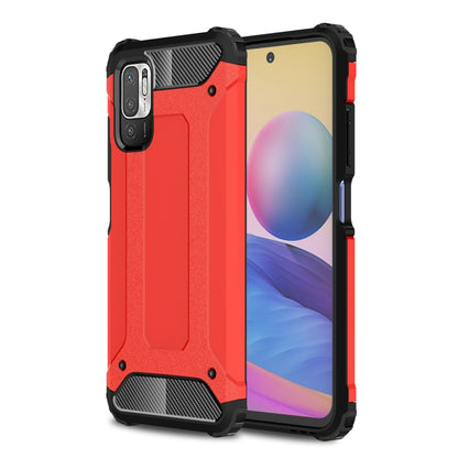 Rugged TPU+PC phone case, red with black bumper and textured camera area.