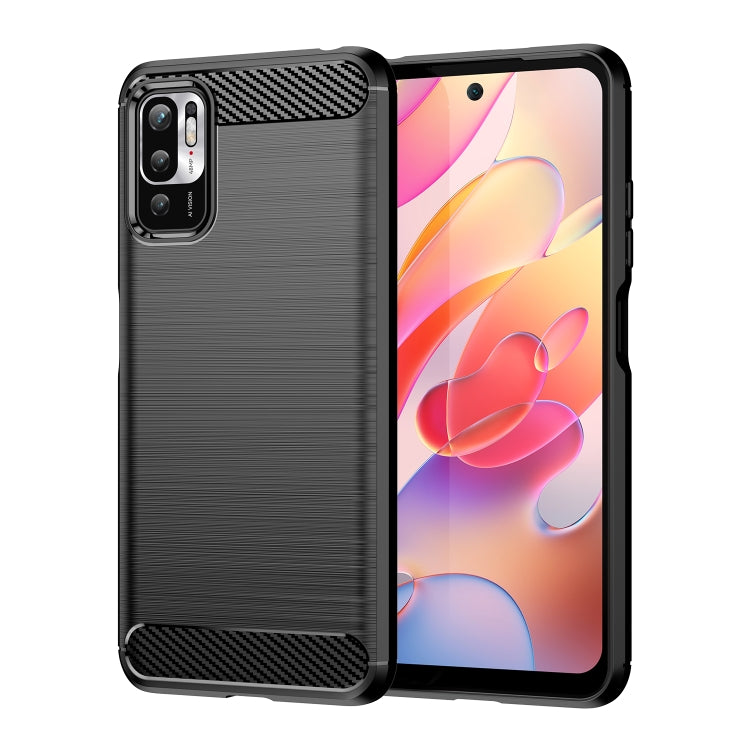 Brushed texture carbon fiber TPU phone case in black with raised camera guard