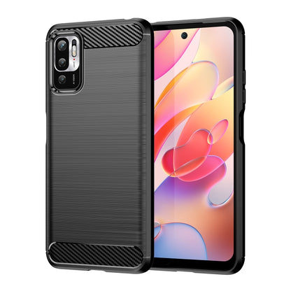 Brushed texture carbon fiber TPU phone case in black with raised camera guard