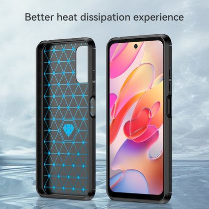 Navy brushed texture TPU phone case with carbon-fiber accents, front and back views