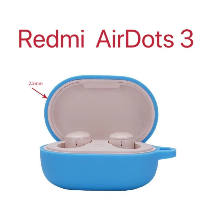 Blue silicone earphone protective case with earbuds inside, lid open