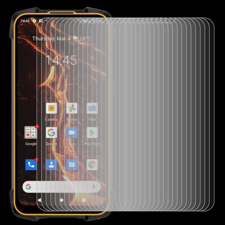 Stack of clear tempered glass screen protector films with curved edge profiles