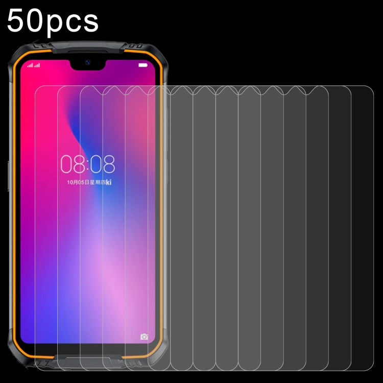 Set of 50 tempered glass screen protectors shown on a smartphone screen