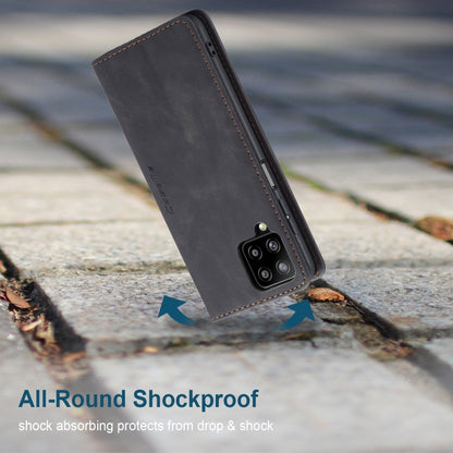 Dark leather flip phone case design with shockproof protection around the corners.
