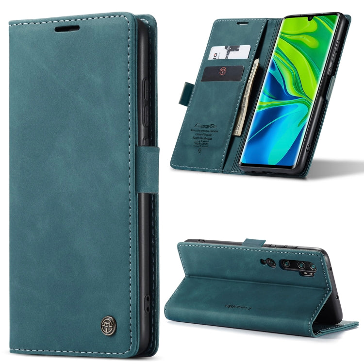 Teal leather flip phone case with card slot, magnetic flap, and viewing stand