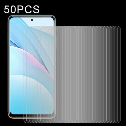 Set of 50 tempered glass screen protectors with clear 2.5D curved edges for a phone screen