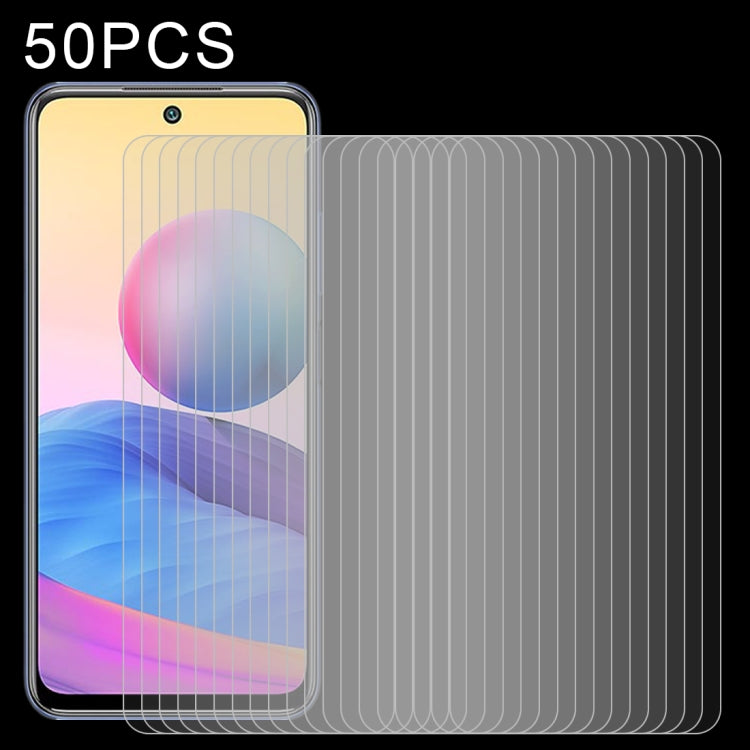 Set of 50 clear tempered glass screen protectors layered for smartphone screen protection
