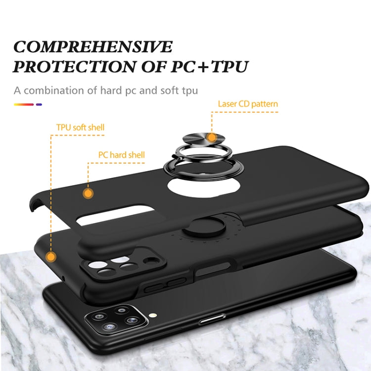Black PC+TPU protective phone case with integrated magnetic ring holder disc