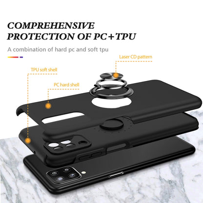 Black PC+TPU protective phone case with integrated magnetic ring holder disc