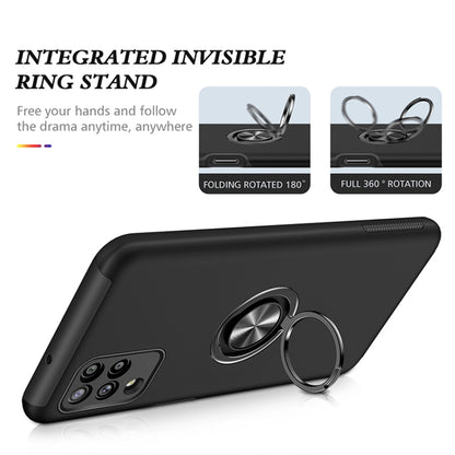 Black phone case with integrated rotating magnetic ring stand on the back
