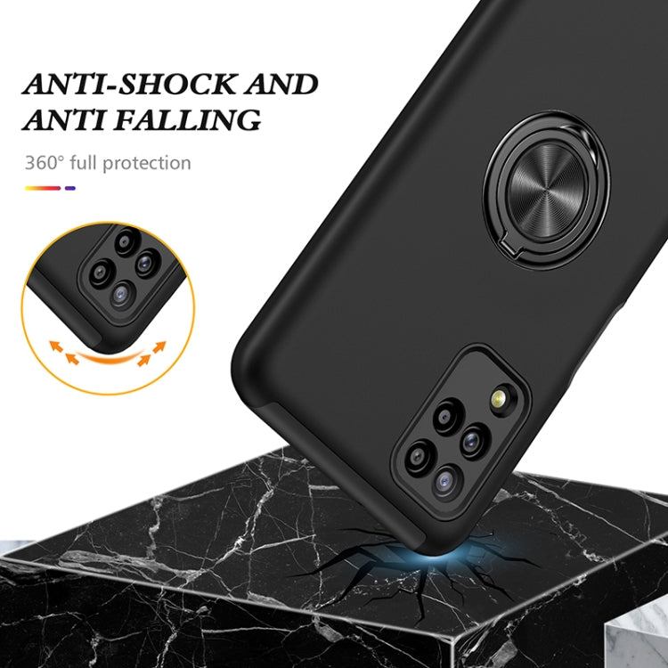 Black shockproof protective phone case with anti-fall corners and magnetic ring disc