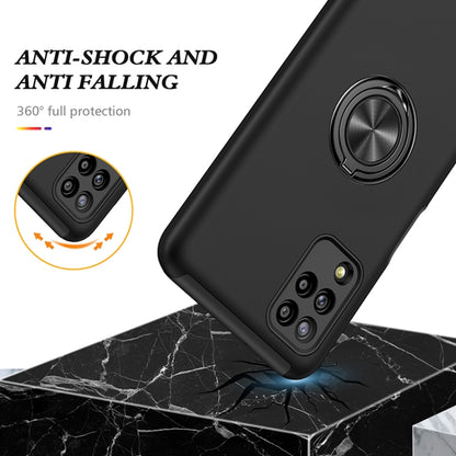 Black shockproof protective phone case with anti-fall corners and magnetic ring disc