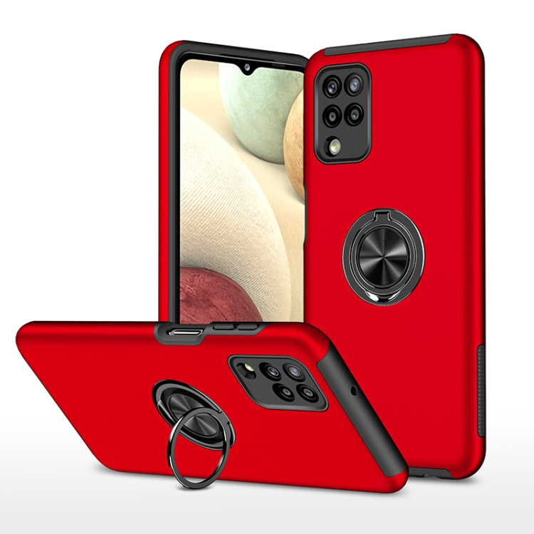 Red shockproof phone case with magnetic ring holder and raised camera protection