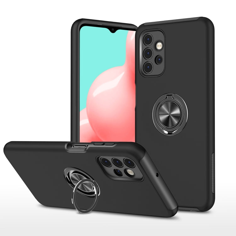 Black shockproof phone case with circular magnetic ring holder disc on back