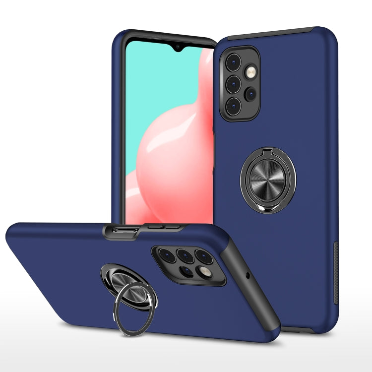 Blue shockproof protective phone case with magnetic ring holder, slim TPU design