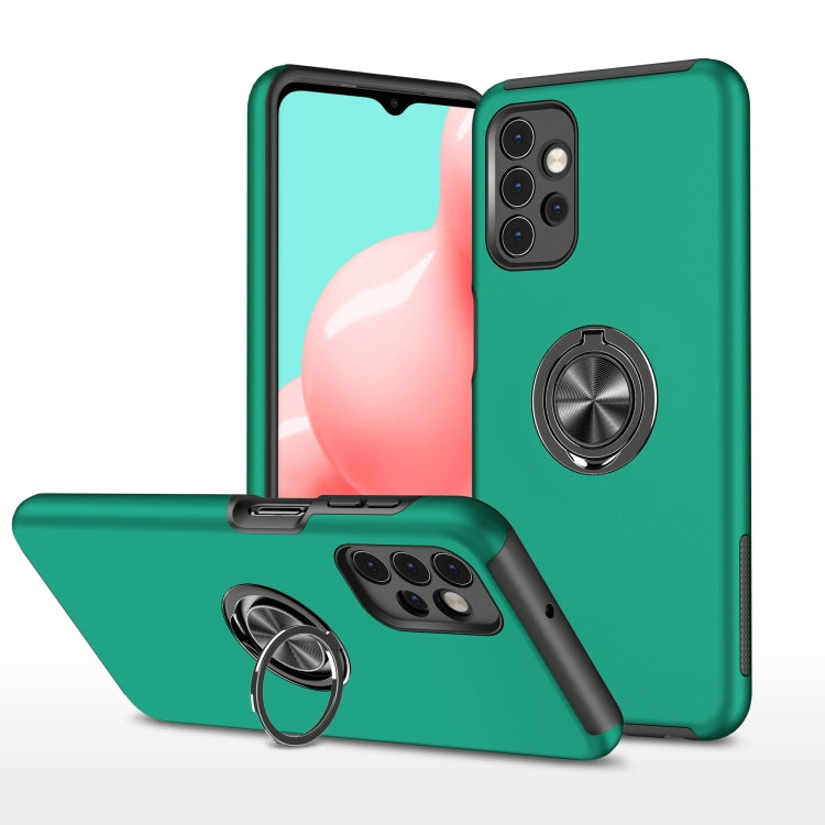 Dark green shockproof phone case with magnetic ring holder and reinforced corner bumpers
