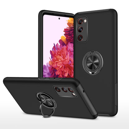 Black shockproof phone case with magnetic ring holder and triple-camera opening