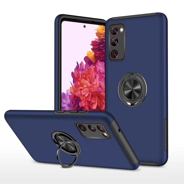 Blue shockproof protective phone case with magnetic ring holder, slim TPU design
