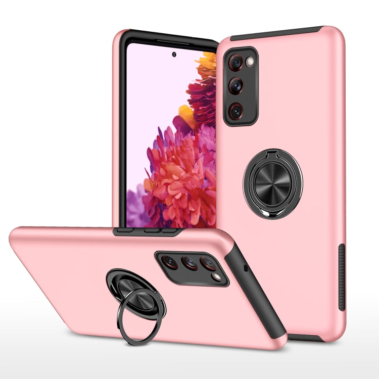 Rose pink shockproof TPU phone case with magnetic ring holder on back