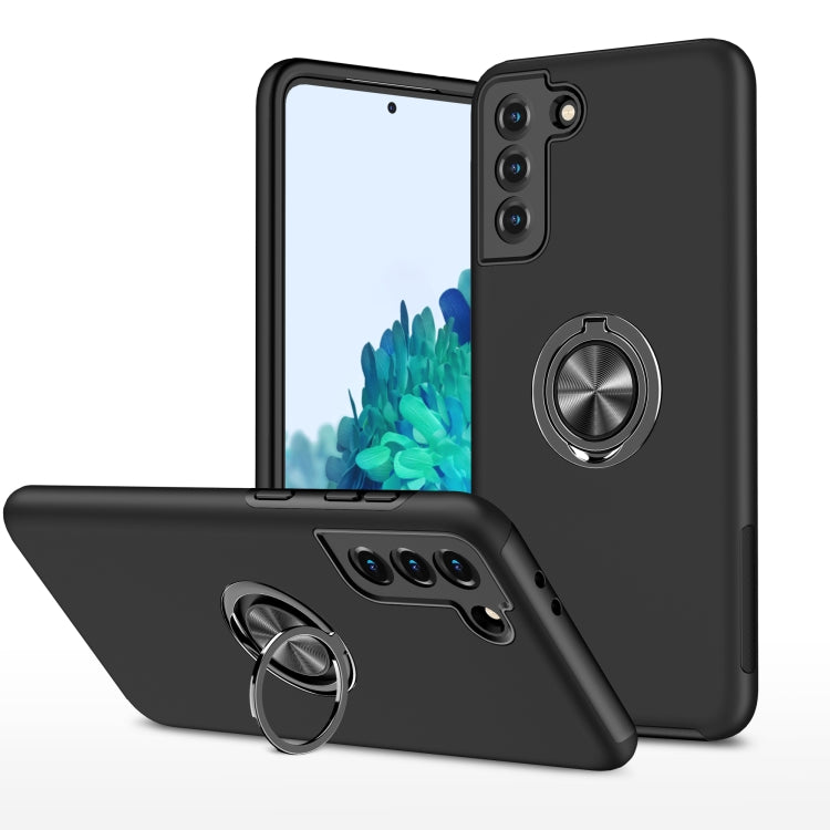 Black shockproof TPU phone case with magnetic ring holder on back