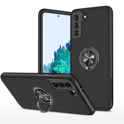 Black shockproof TPU phone case with magnetic ring holder on back