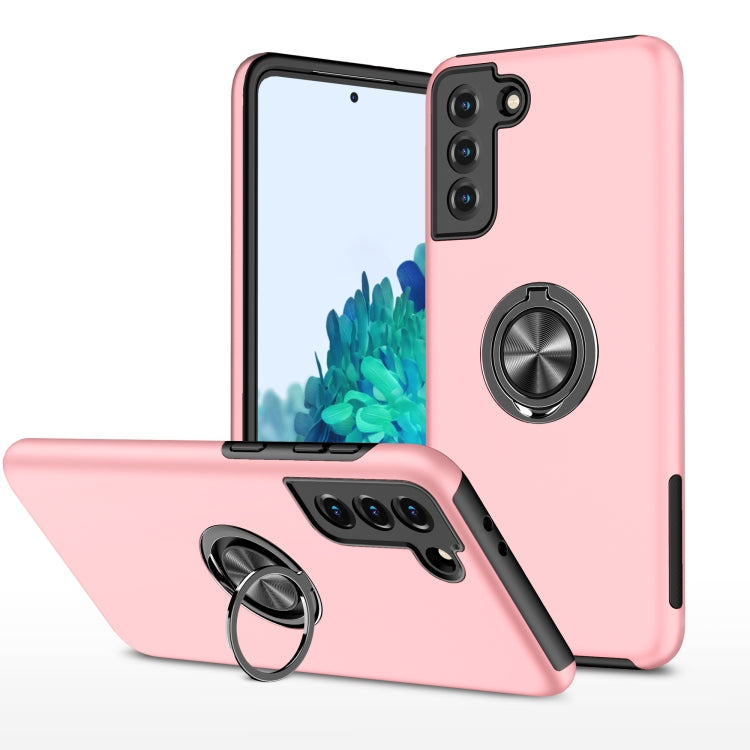 Pink shockproof TPU phone case with magnetic ring holder on back
