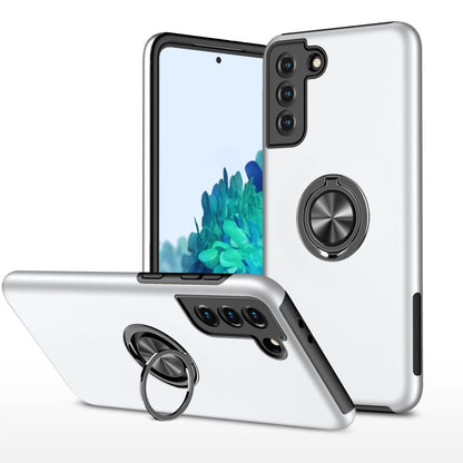 White shockproof protective phone case with magnetic ring holder, slim TPU design